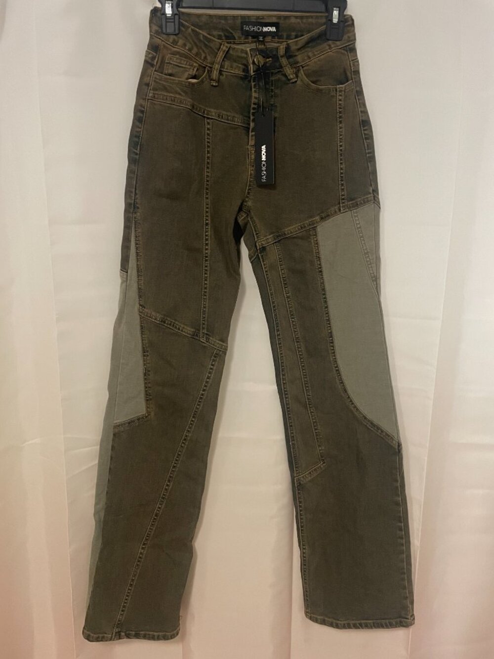 NWT Fashion Nova In Reverse Stretch Straight Leg Jeans Grey Combo Size 3